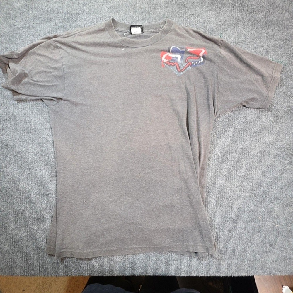 Fox Shirt Mens XL Gray USA Flag Fox Head Logo Graphic Tee Motocross‎ Patriotic